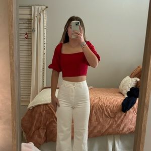 Miami Red Cropped Puff Sleeve Top